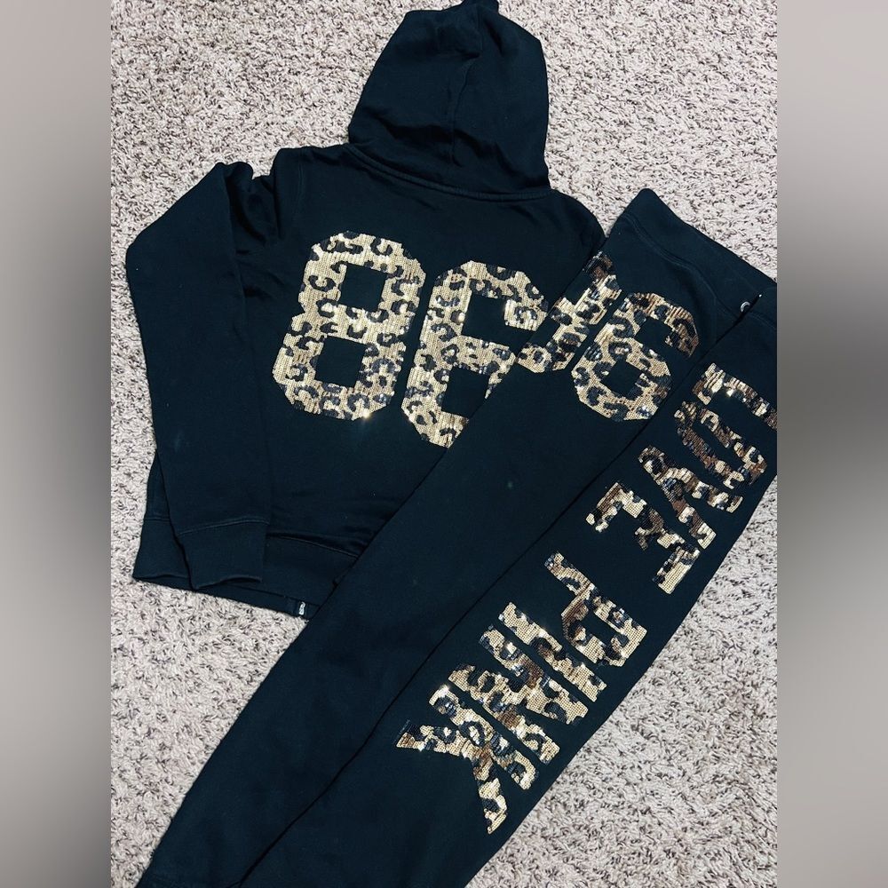 PINK Victoria's Secret 86 leopard bling hoodie / Sweatpants vintage outfit S
